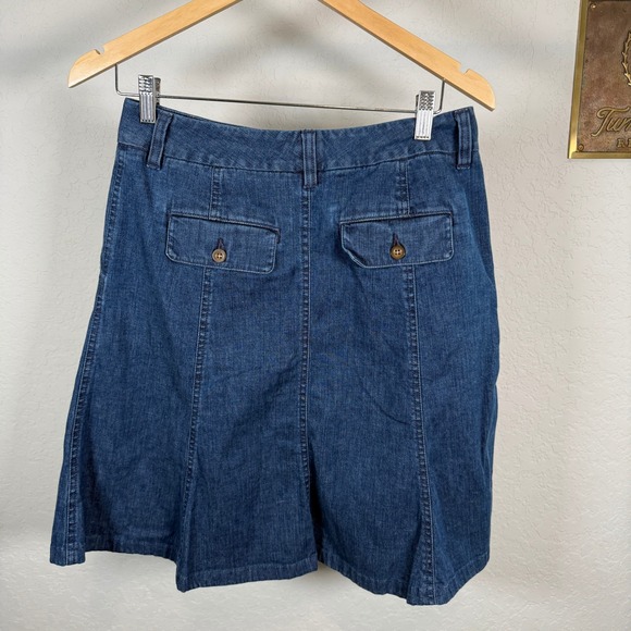 LL Bean Womens 4 Pet Dark Wash Denim A Line Skirt Paneled Stretch 0GMF6 - Picture 8 of 8